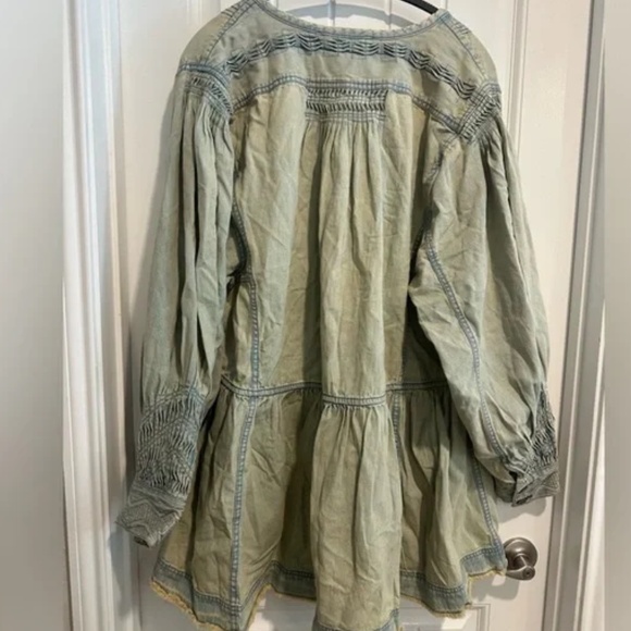Free People Sweet Summer Bed Jacket in Light Chambray Combo sz  medium EUC - Picture 9 of 9